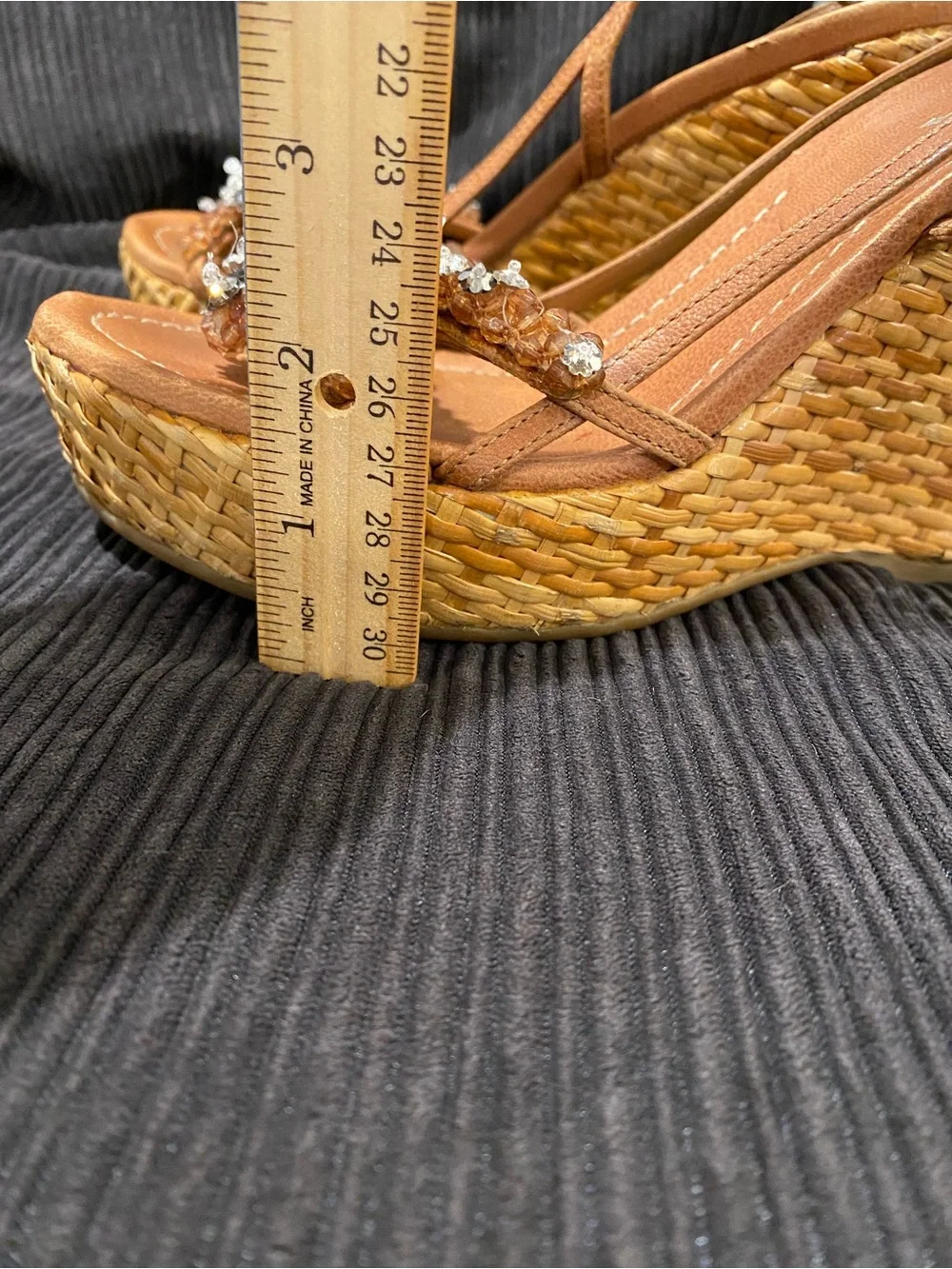 Prada Tan Crystal-Embellished Wedge Sandals